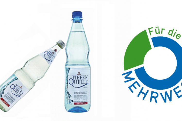 Mehrweg-Mineralwasserflaschen aus Glas oder PET. Fotos © Genossenschaft Deutscher Brunnen (GDB)