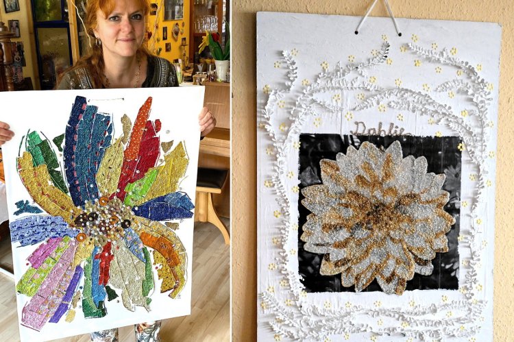 Renate Dreiheller zeigt in ihrer Traumwerkstatt24 ihre Bilder „Blüten“ und "Dahlie". Fotos: Stefan Loeffler 